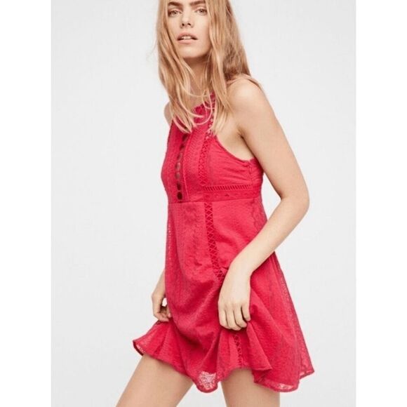 Free People Women’s 2 Wherever You Go Red Lace Dress - Picture 4 of 12